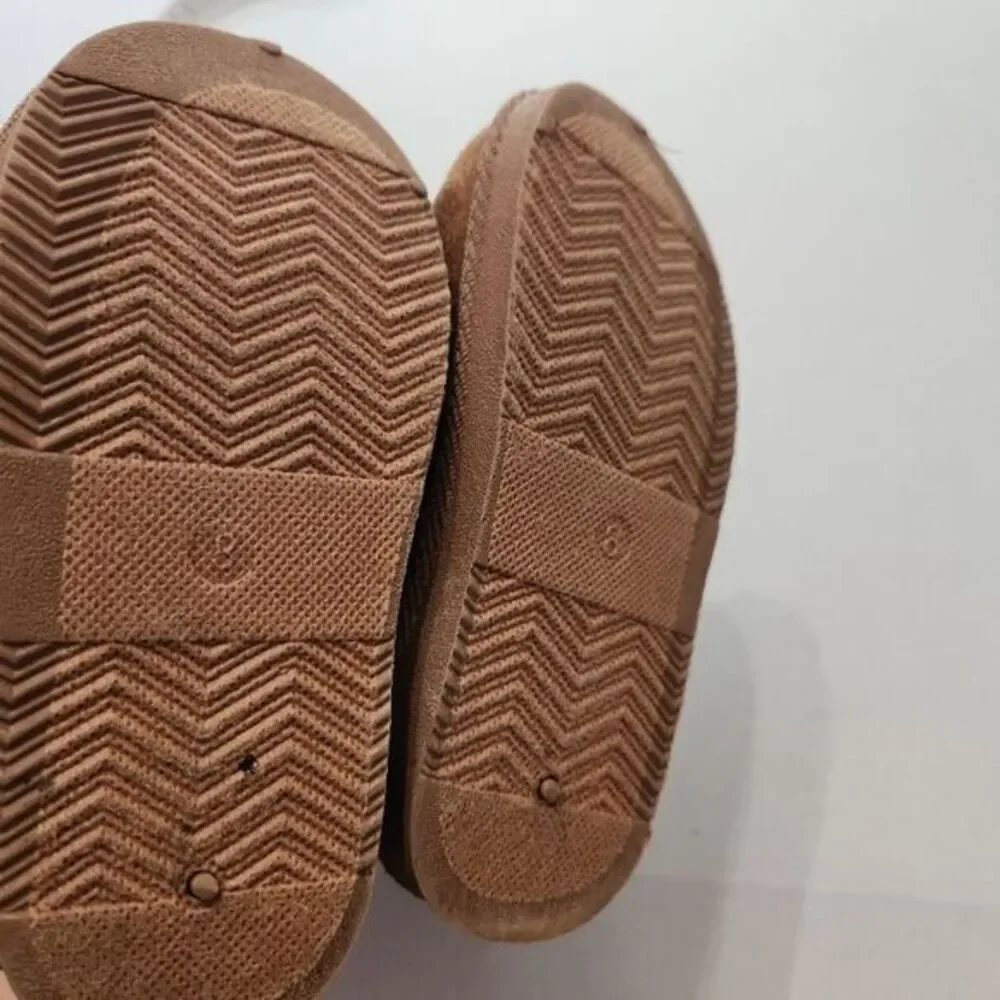 First‎ Steps Slipper Boots Kids Size 8 Brown Cream Ankle Faux Fur Soft Sole Cozy